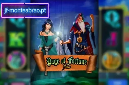 Page of Fortune Deluxe Theme Elements Mystical spell book and wizard staff